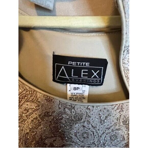 Alex Evenings Dress Women's size 8P Petite‎ Tan Sparkle Mother of Bride Wedding - Picture 7 of 9